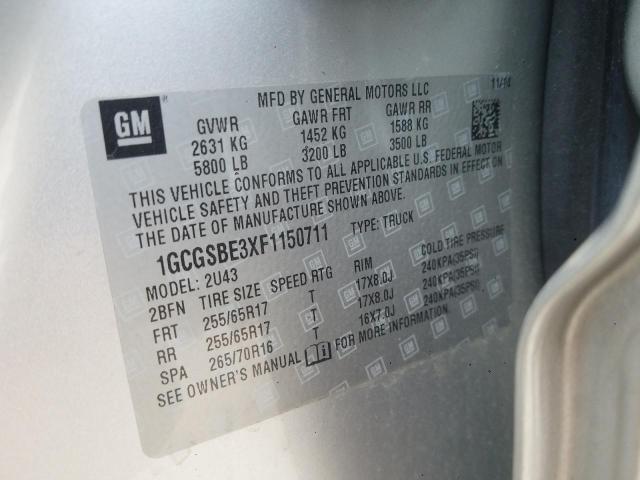 1GCGSBE3XF1150711 - 2015 CHEVROLET COLORADO L SILVER photo 10