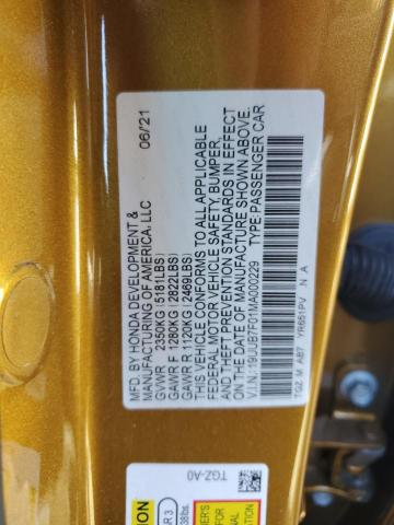 19UUB7F01MA000229 - 2021 ACURA TLX TYPE S GOLD photo 10