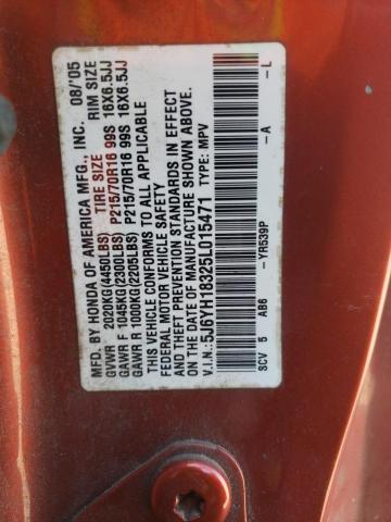 5J6YH18325L015471 - 2005 HONDA ELEMENT LX ORANGE photo 10