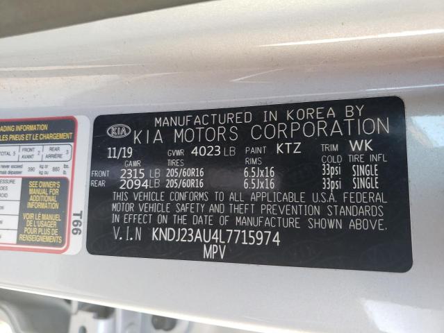 KNDJ23AU4L7715974 - 2020 KIA SOUL LX SILVER photo 10