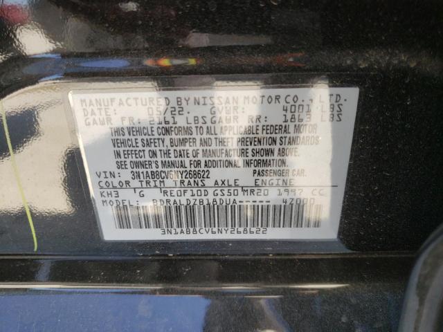 3N1AB8CV6NY268622 - 2022 NISSAN SENTRA SV BLACK photo 10