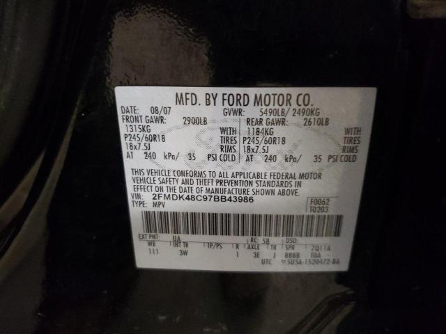 2FMDK48C97BB43986 - 2007 FORD EDGE BLACK photo 10