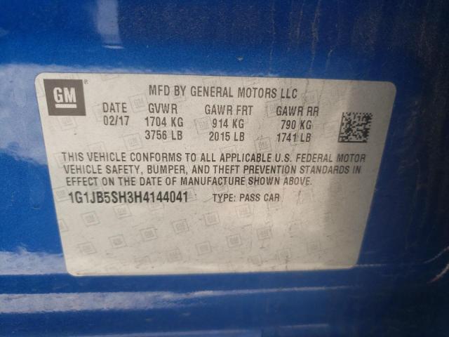1G1JB5SH3H4144041 - 2017 CHEVROLET SONIC LS BLUE photo 10