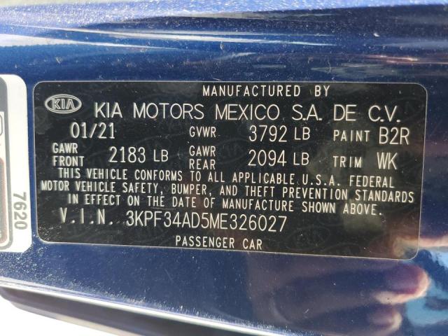 3KPF34AD5ME326027 - 2021 KIA FORTE GT L BLUE photo 10