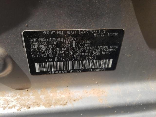 JF1GH61679H816530 - 2009 SUBARU IMPREZA SILVER photo 10