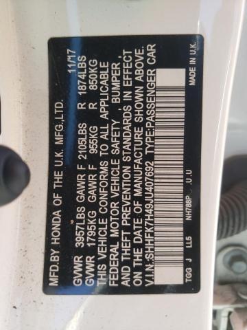 SHHFK7H49JU407692 - 2018 HONDA CIVIC SPOR WHITE photo 10