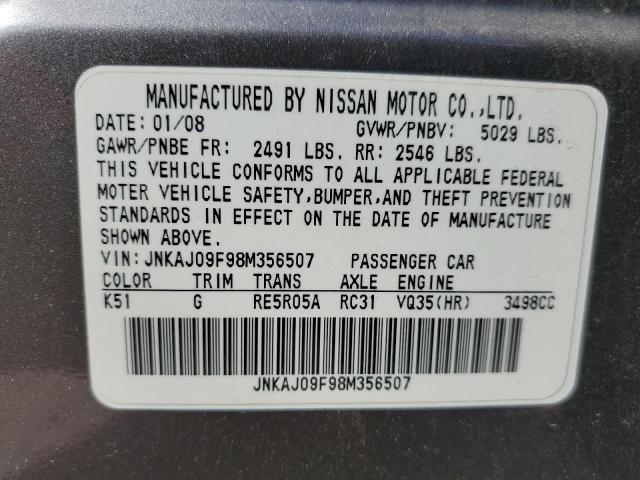 JNKAJ09F98M356507 - 2008 INFINITI EX35 BASE Gümüş foto 10