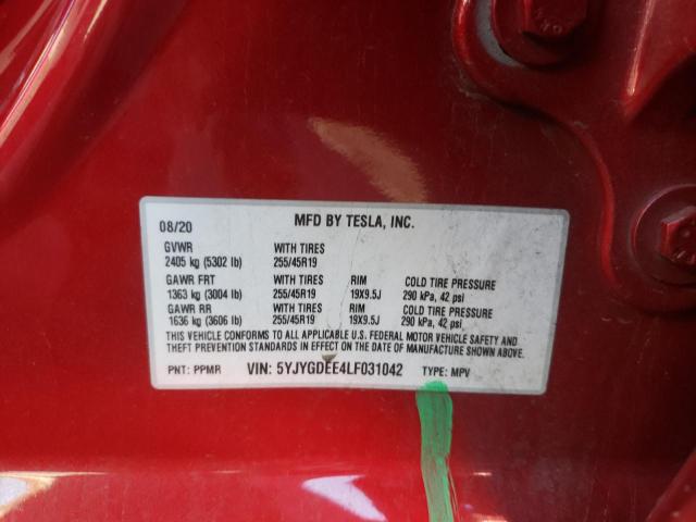 5YJYGDEE4LF031042 - 2020 TESLA MODEL Y كستنائي صورة 10