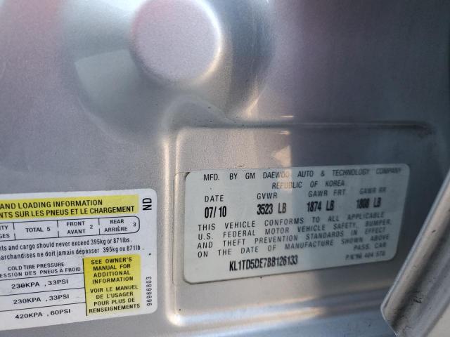 KL1TD5DE7BB126133 - 2011 CHEVROLET AVEO LS 银色 照片 10