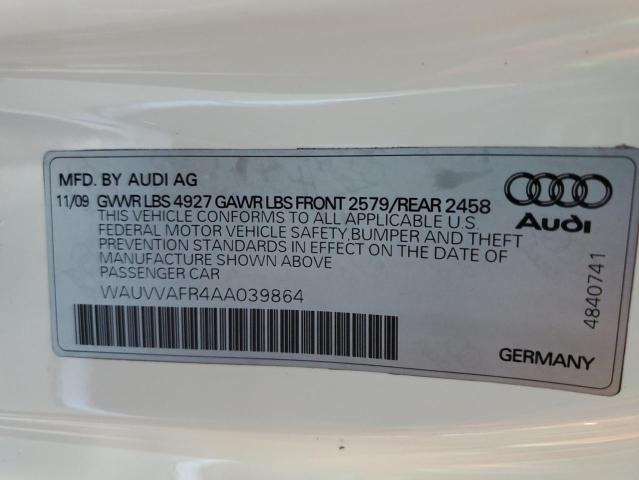 WAUVVAFR4AA039864 - 2010 AUDI S5 PRESTIG WHITE photo 10