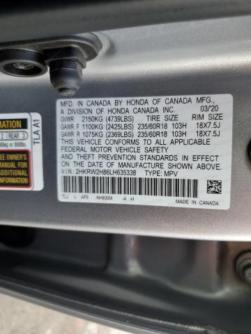 2HKRW2H86LH635338 - 2020 HONDA CR-V EXL SILVER photo 10