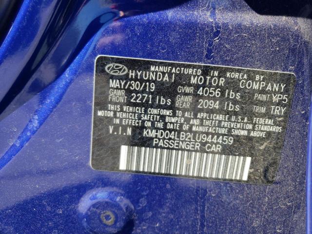 KMHD04LB2LU944459 - 2020 HYUNDAI ELANTRA SP BLUE photo 10