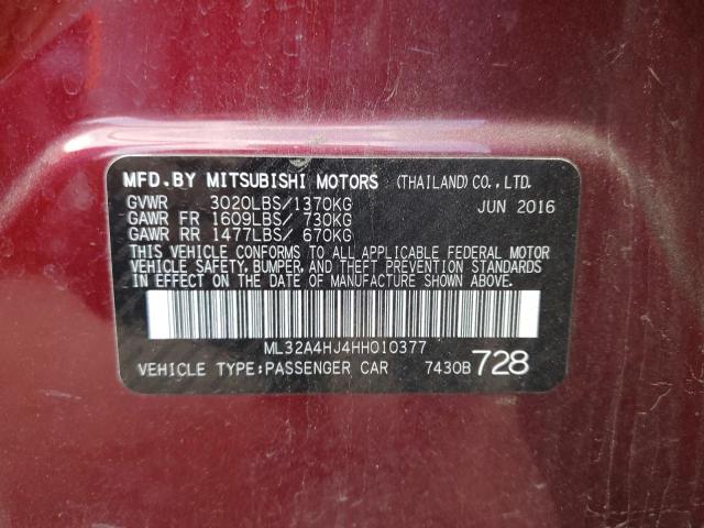 ML32A4HJ4HH010377 - 2017 MITSUBISHI MIRAGE SE MAROON photo 10