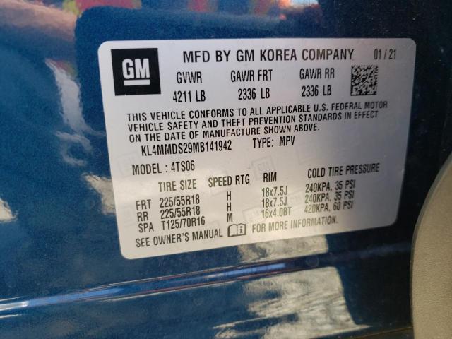 KL4MMDS29MB141942 - 2021 BUICK ENCORE GX BLUE photo 10