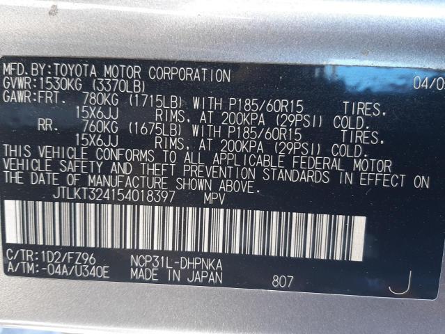 JTLKT324154018397 - 2005 TOYOTA SCION XB Silber Foto 10