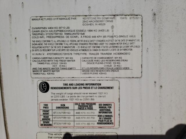 4YDT30R22C7201576 - 2012 KEYSTONE HORNET WHITE photo 10