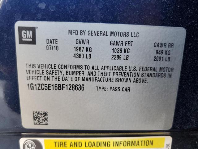 1G1ZC5E16BF128636 - 2011 CHEVROLET MALIBU 1LT ლურჯი ფოტო 10