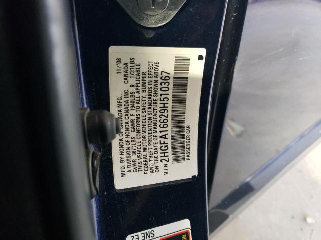 2HGFA16629H510367 - 2009 HONDA CIVIC LX-S أزرق صورة 10