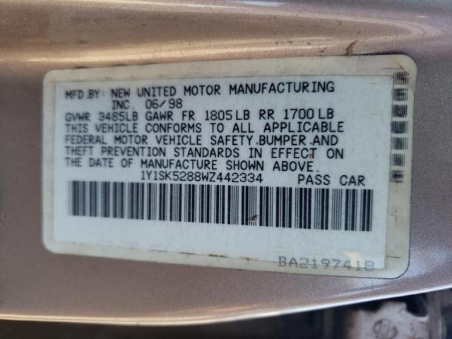 1Y1SK5288WZ442334 - 1998 CHEVROLET GEO PRIZM თაფლისფერი ფოტო 10