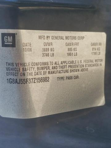 1G8AJ55F37Z156982 - 2007 SATURN ION LEVEL TEAL photo 10