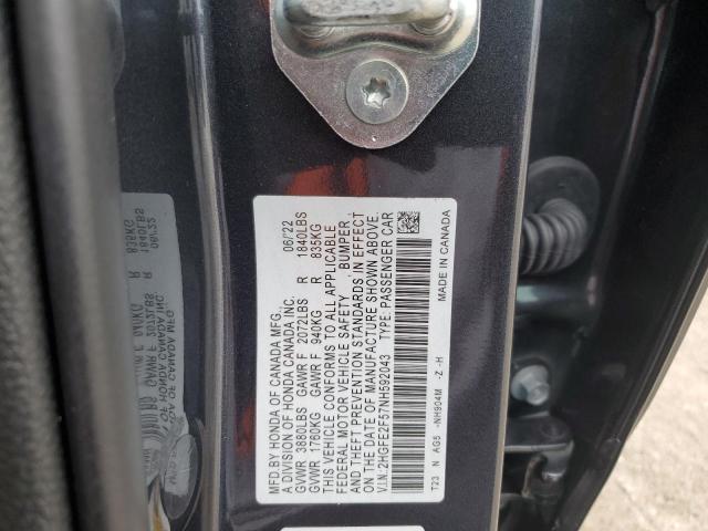 2HGFE2F57NH592043 - 2022 HONDA CIVIC SPOR GRAY photo 10