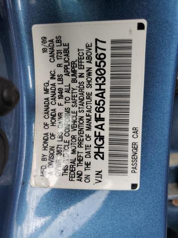 2HGFA1F65AH305677 - 2010 HONDA CIVIC LX-S Mavi foto 10