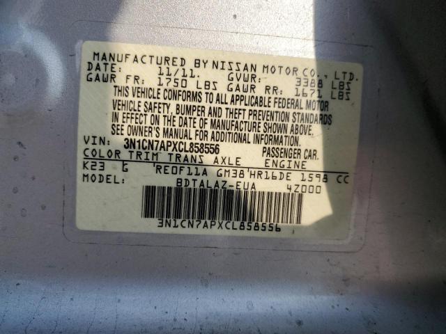 3N1CN7APXCL858556 - 2012 NISSAN VERSA S SILVER photo 10