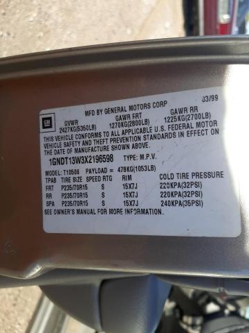 1GNDT13W3X2196598 - 1999 CHEVROLET BLAZER BEIGE photo 10