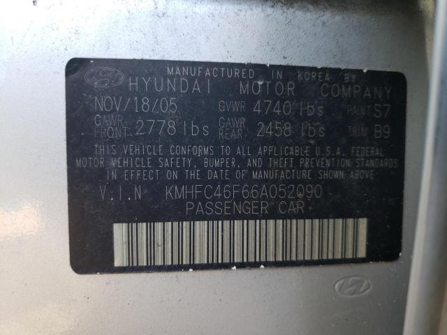 KMHFC46F66A052090 - 2006 HYUNDAI AZERA SE SILVER photo 10