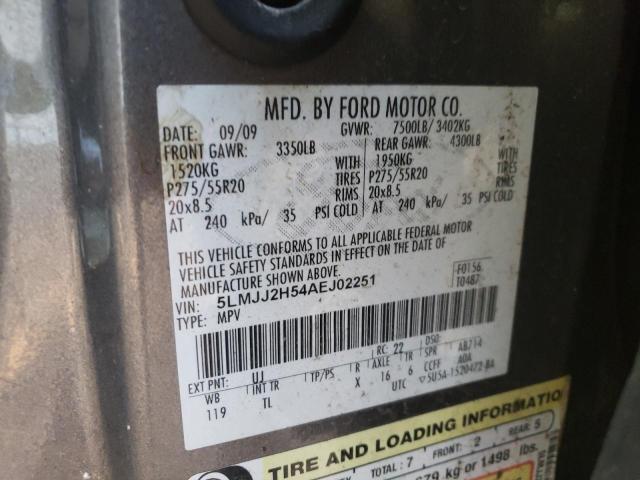 5LMJJ2H54AEJ02251 - 2010 LINCOLN NAVIGATOR ნაცრისფერი ფოტო 10