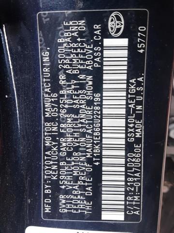 4T1BK1EB6GU228196 - 2016 TOYOTA AVALON XLE BLACK photo 12