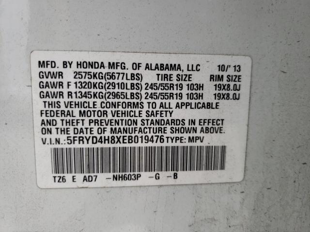 5FRYD4H8XEB019476 - 2014 ACURA MDX ADVANC WHITE photo 10