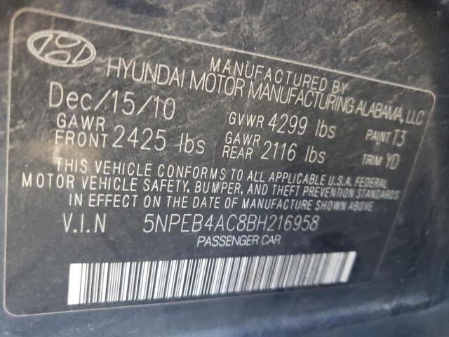 5NPEB4AC8BH216958 - 2011 HYUNDAI SONATA GLS BLUE photo 10