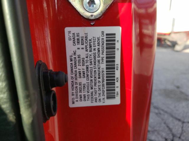 2HGFC3B79GH357911 - 2016 HONDA CIVIC EXL 红色 照片 10
