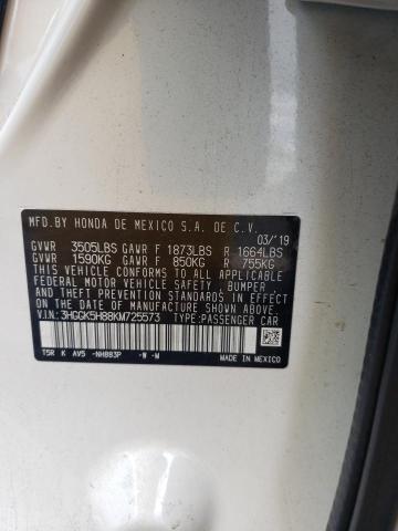 3HGGK5H88KM725573 - 2019 HONDA FIT EX WHITE photo 10