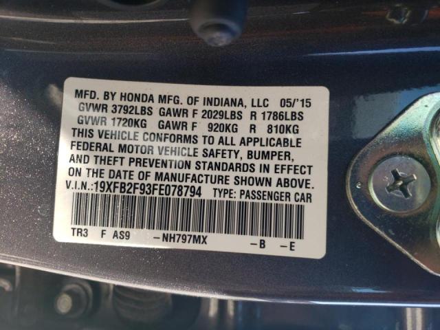 19XFB2F93FE078794 - 2015 HONDA CIVIC EXL 灰色 照片 10