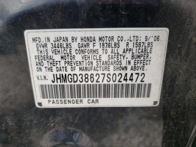 JHMGD38627S024472 - 2007 HONDA FIT S შავი ფოტო 10