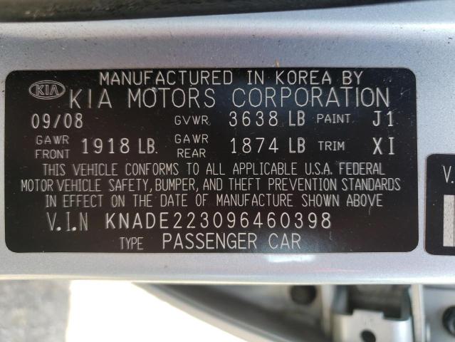 KNADE223096460398 - 2009 KIA RIO BASE BLUE photo 10