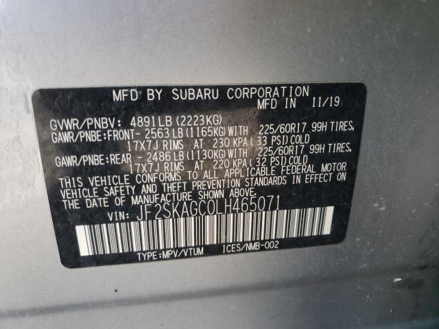 JF2SKAGC0LH465071 - 2020 SUBARU FORESTER P SILVER photo 10