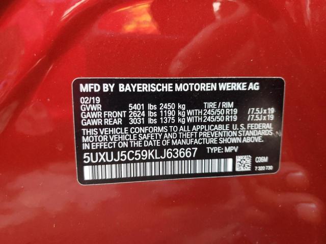 5UXUJ5C59KLJ63667 - 2019 BMW X4 M40I RED photo 10