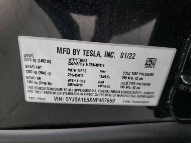 5YJSA1E5XNF467659 - 2022 TESLA MODEL S Qara foto 10