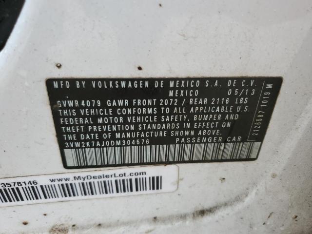 3VW2K7AJ0DM304576 - 2013 VOLKSWAGEN JETTA BASE أبيض صورة 10