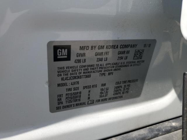 KL4CJCSM3KB773669 - 2019 BUICK ENCORE ESS WHITE photo 10