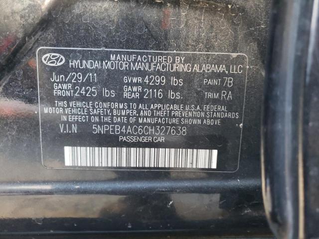 5NPEB4AC6CH327638 - 2012 HYUNDAI SONATA GLS BLACK photo 10