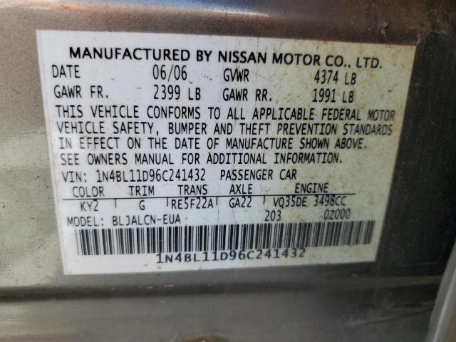 1N4BL11D96C241432 - 2006 NISSAN ALTIMA SE GRAY photo 10