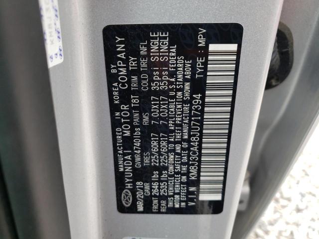 KM8J3CA48JU717394 - 2018 HYUNDAI TUCSON SEL SILVER photo 10