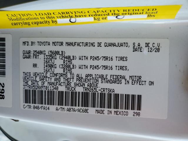 3TYRX5GNXMT011340 - 2021 TOYOTA TACOMA ACC Ақ фото 10