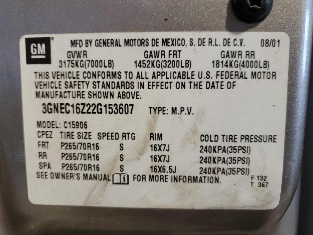 3GNEC16Z22G153607 - 2002 CHEVROLET SUBURBAN GRAY photo 10