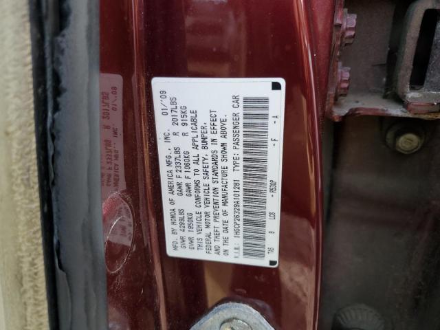 1HGCP26329A101281 - 2009 HONDA ACCORD LX MAROON photo 10