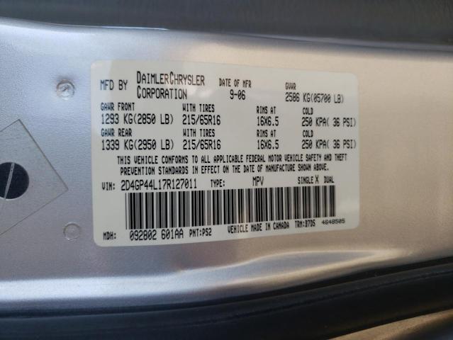2D4GP44L17R127011 - 2007 DODGE UK ვერცხლისფერი ფოტო 10